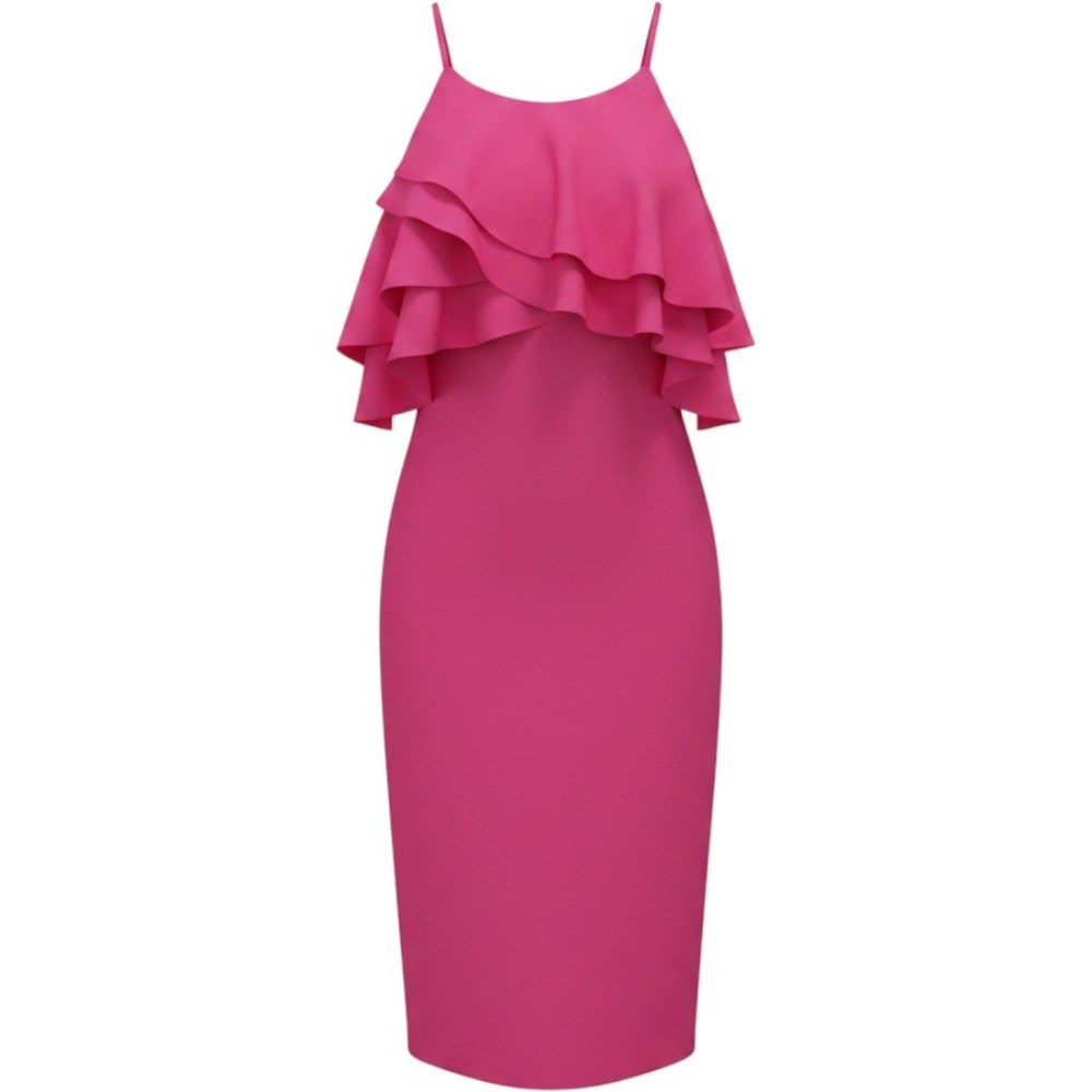Calvin Klein Hot Pink Cold Shoulder Ruffle Tiered Sheath Dress Romantic 12